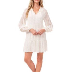 CeCe eyelit soft ecru bohemian long sleeve shift dress - size S NWT
